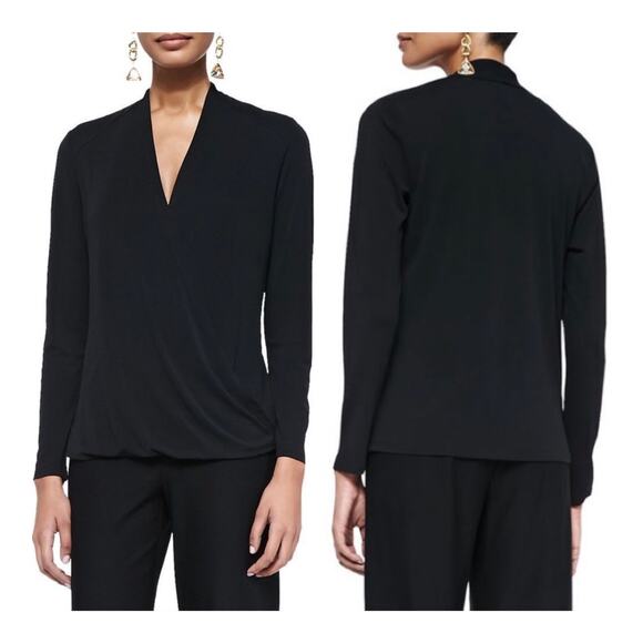 Eileen Fisher 100% Silk Faux Wrap Surplice Drape Elegant Blouse - Petite Small - Picture 10 of 11